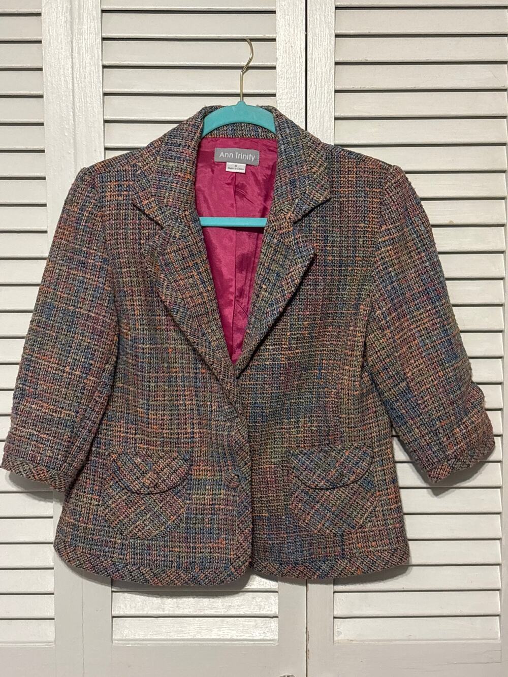 Ann Trinity Multi-Color Tweed Blazer Jacket 3/4 Sleeve Coat Women's Size S